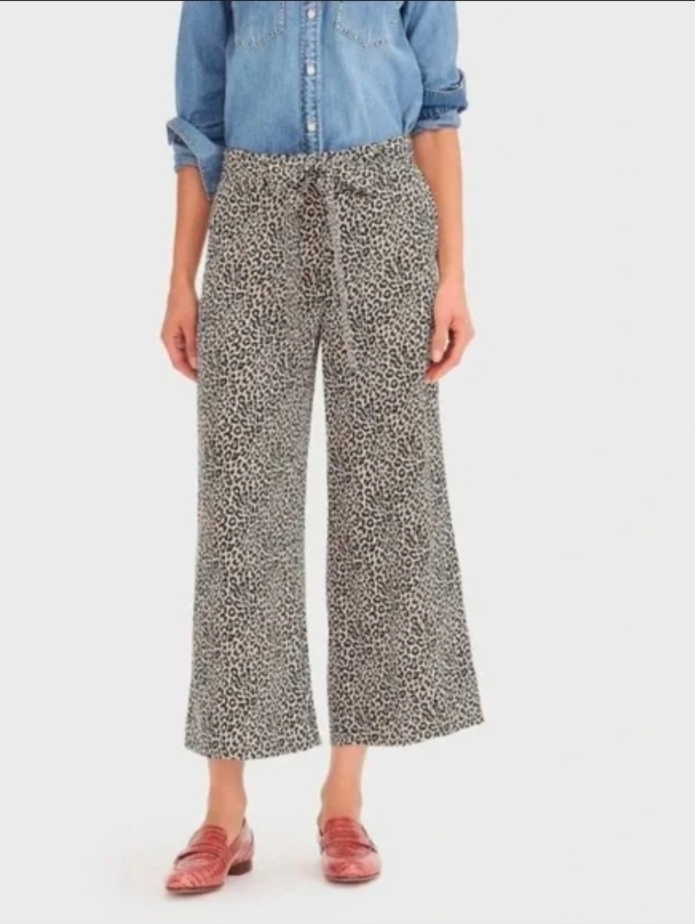 NWOT J.Crew Wide-leg Cropped Pants in Leopard-print Silk Size 4